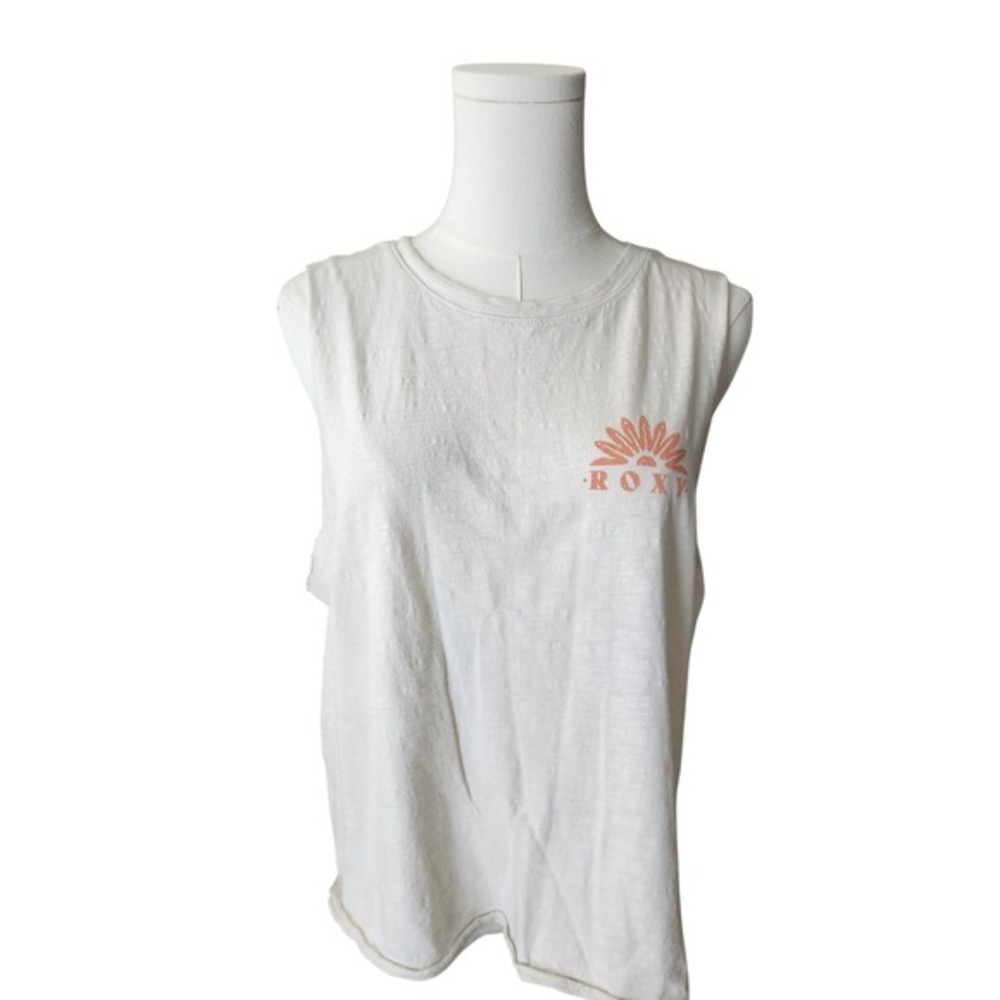 Roxy Womens Off White Cotton Slub Celestial Moon Graphic Muscle Tank Top Large